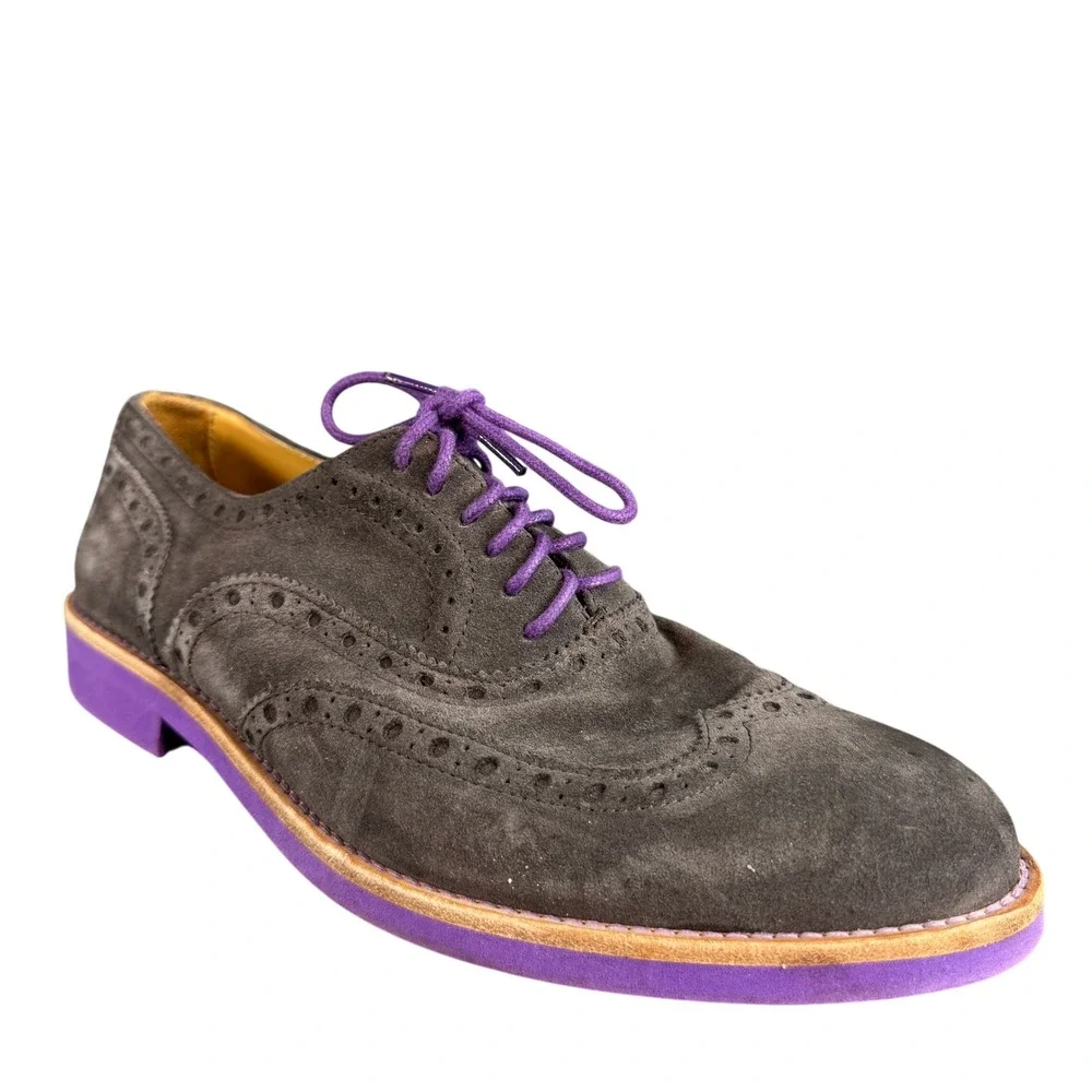 Bold! Long Wingtip Oxford Shoes Grey Suede Purple Sole Mens 9